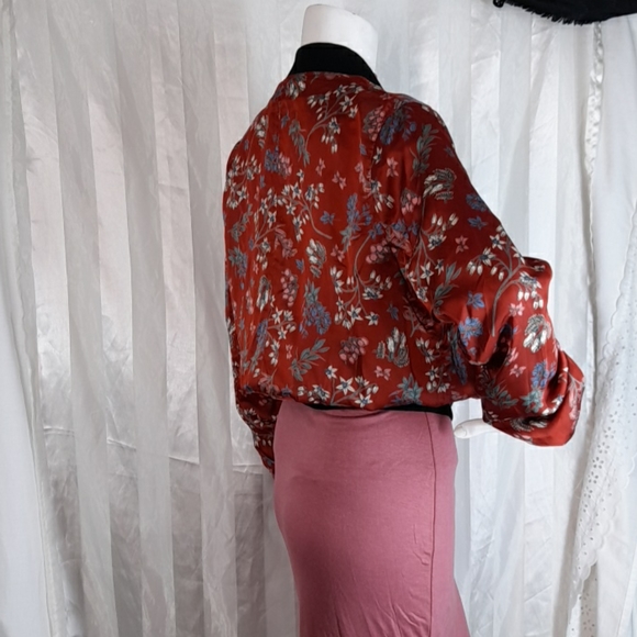 Floral Burgundy Lightweight Bomber Zipper Jacket - Picture 5 of 9